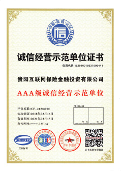 诚信经营示范单位证书